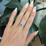London Blue Topaz Ring with Earth Mined Diamond Accents in Solid 14K Gold – 6x4mm Emerald Cut Fine Jewelry Ring