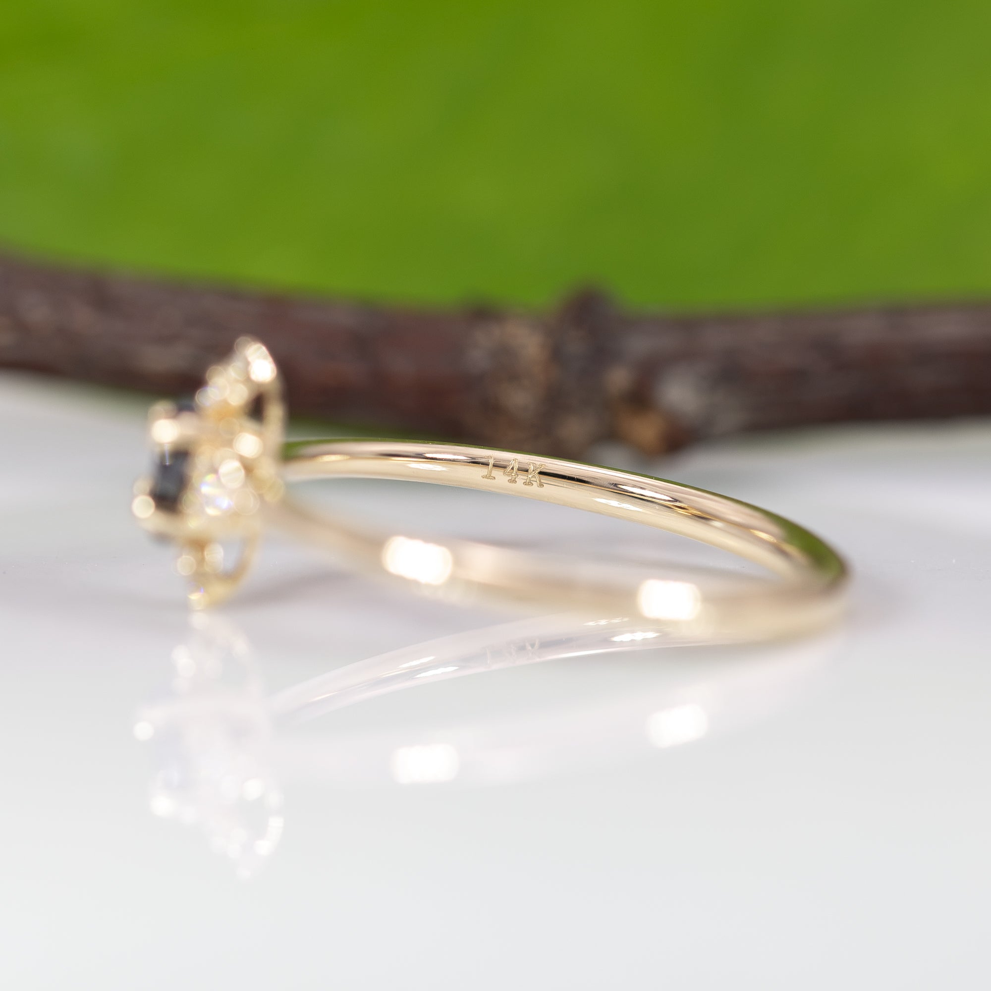 14K yellow gold black diamond ring
