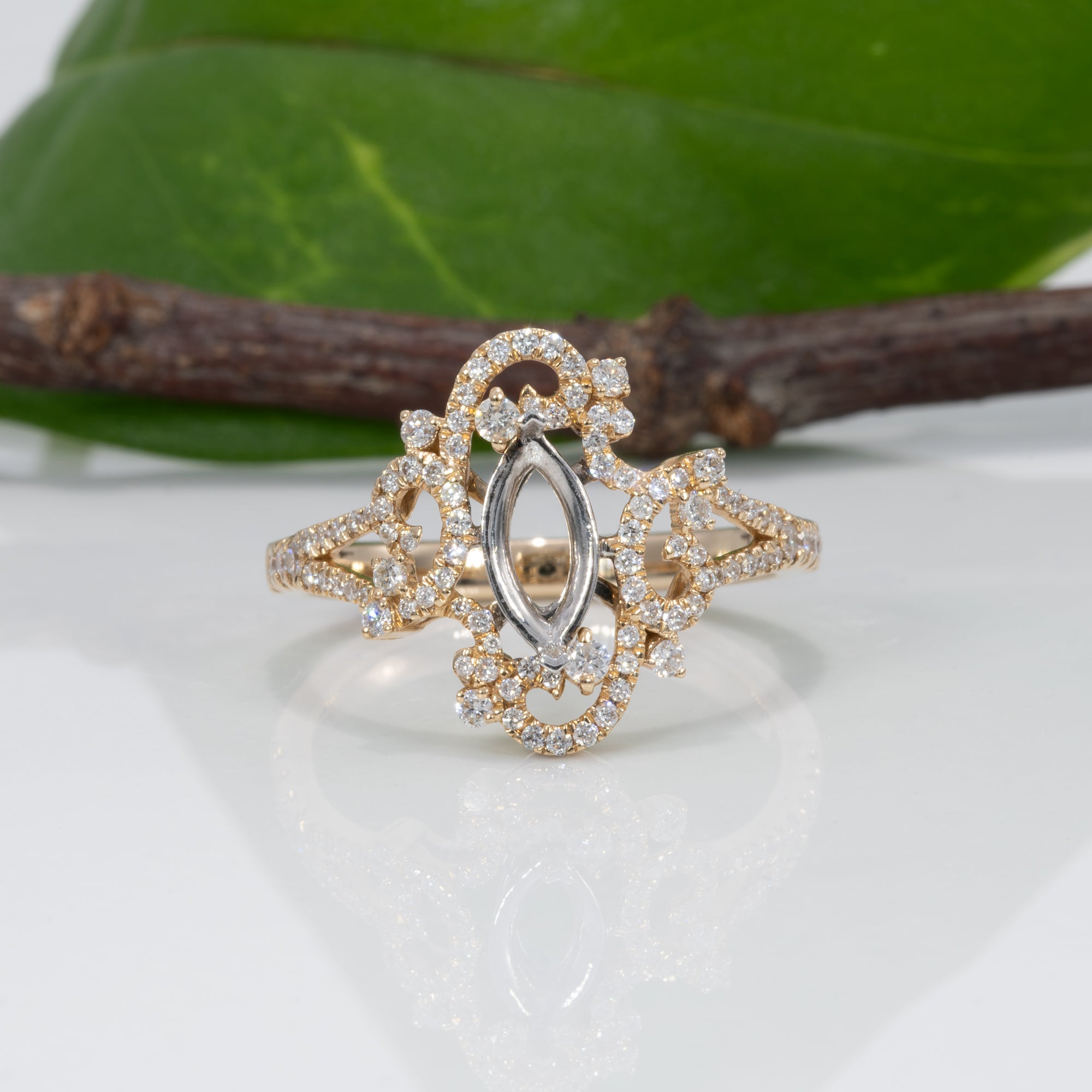 14K white & yellow gold diamond semi-mount ring