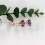 Amethyst Round Martini Studs | 3 Prong Solitaire Studs