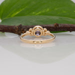 14K yellow gold purple spinel round ring with diamond accents