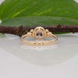 14K yellow gold purple spinel round ring with diamond accents