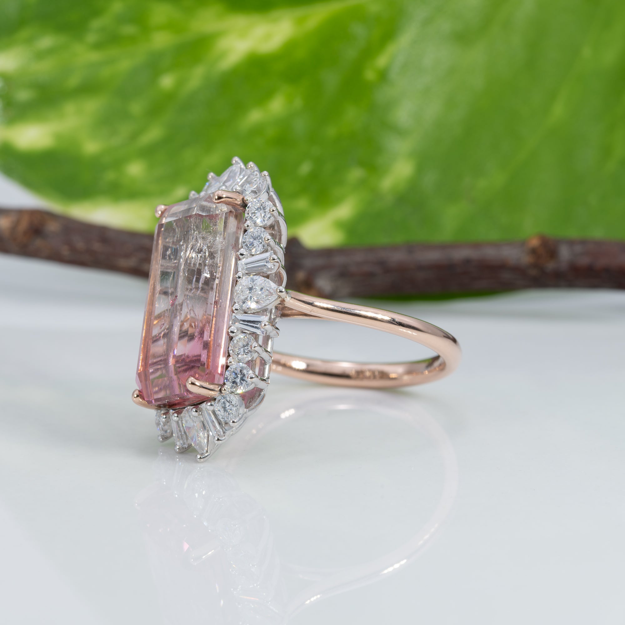 14K white & rose gold bi-color tourmaline ring with diamond accents