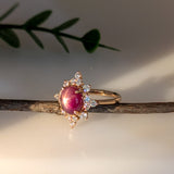 3.8ct Star Ruby Ring w Earth Mined Diamonds in Solid 14K Gold | OV 10x8mm