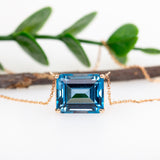 Sayuri 14k Solid Gold Solitaire London Blue Topaz Pendant, Emerald cut 12x10mm