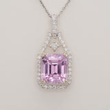 4.5ct Kunzite Pendant with Earth-Mined Diamond Accents in Solid 14K Gold | 10x8mm Elegant Fine Jewelry Gemstone Necklace for Women