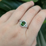 Mihika 14K White Gold Tsavorite Garnet and Diamond Ring | EM 7x5mm