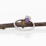 Stella Solid 14k Gold Amethyst Ring with Natural Diamonds Accents, Emerald cut 7x5mm
