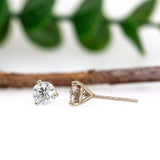 14K Solid Gold Lab-Created Diamond Martini Solitaire Stud Earrings | Round 3mm 4mm 5mm 6mm