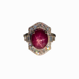 8ct Star Ruby Ring w Diamond Accents and Milgrain details in 14K Gold | OV 12x10