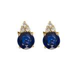 14K yellow gold Ceylon blue sapphire stud earrings with diamonds