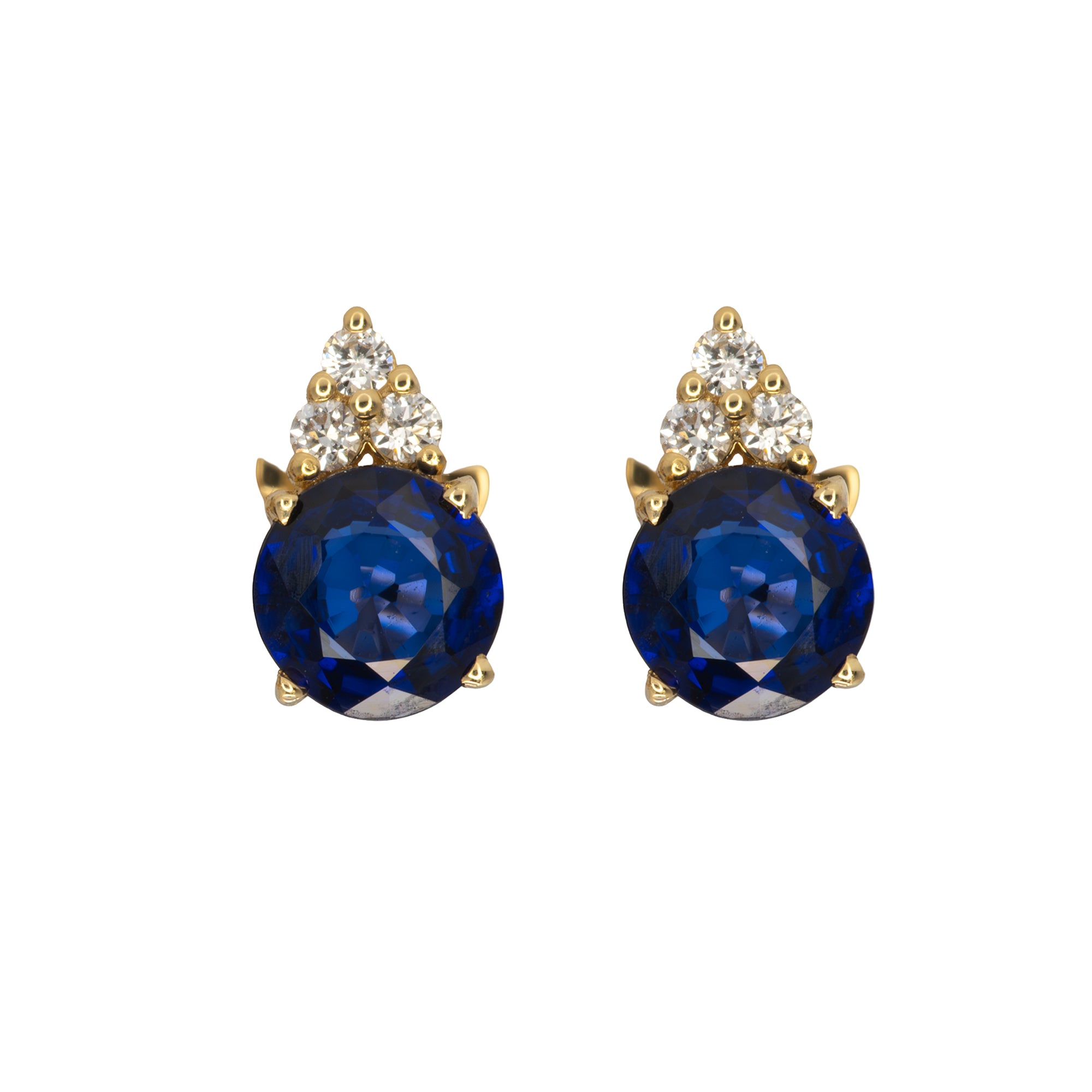 14K yellow gold Ceylon blue sapphire stud earrings with diamonds