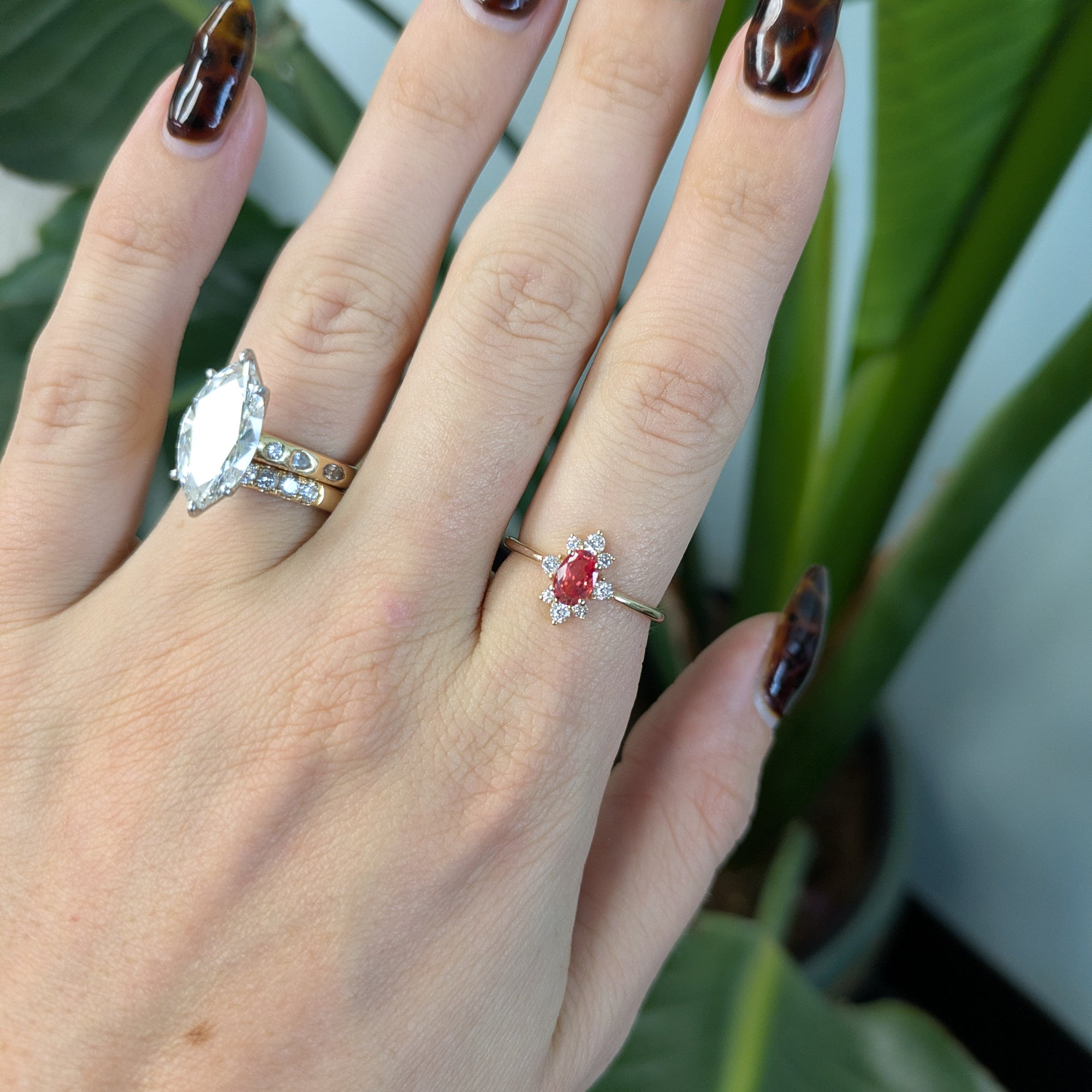 14K yellow gold padparadscha sapphire ring