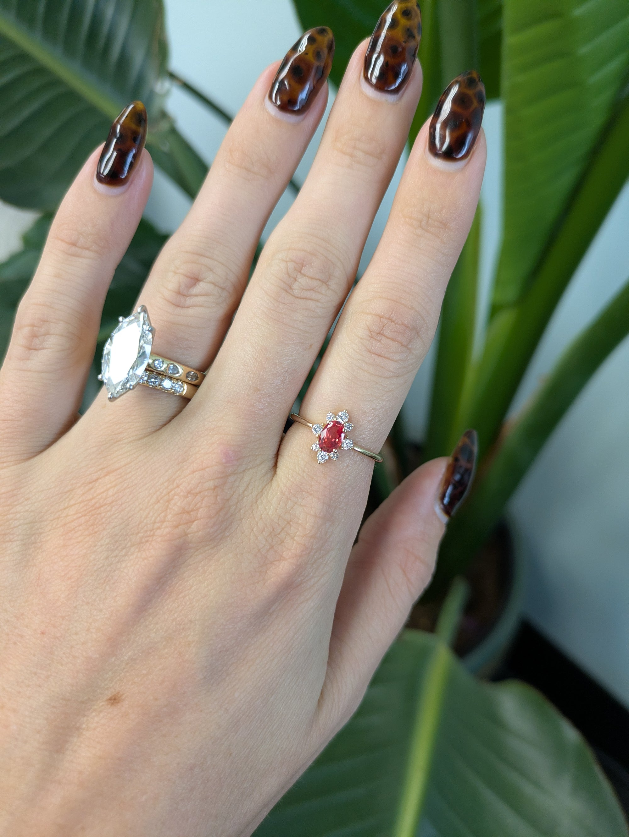 14K yellow gold padparadscha sapphire ring