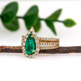 18K Yellow Gold GIA Certified Colombian Emerald Diamond Ring | Pear Shape 10.5x5.5mm