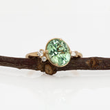 Eirlys Solid 14k Gold Green Tourmaline Ring with Natural Diamond Accents, 9x7mm