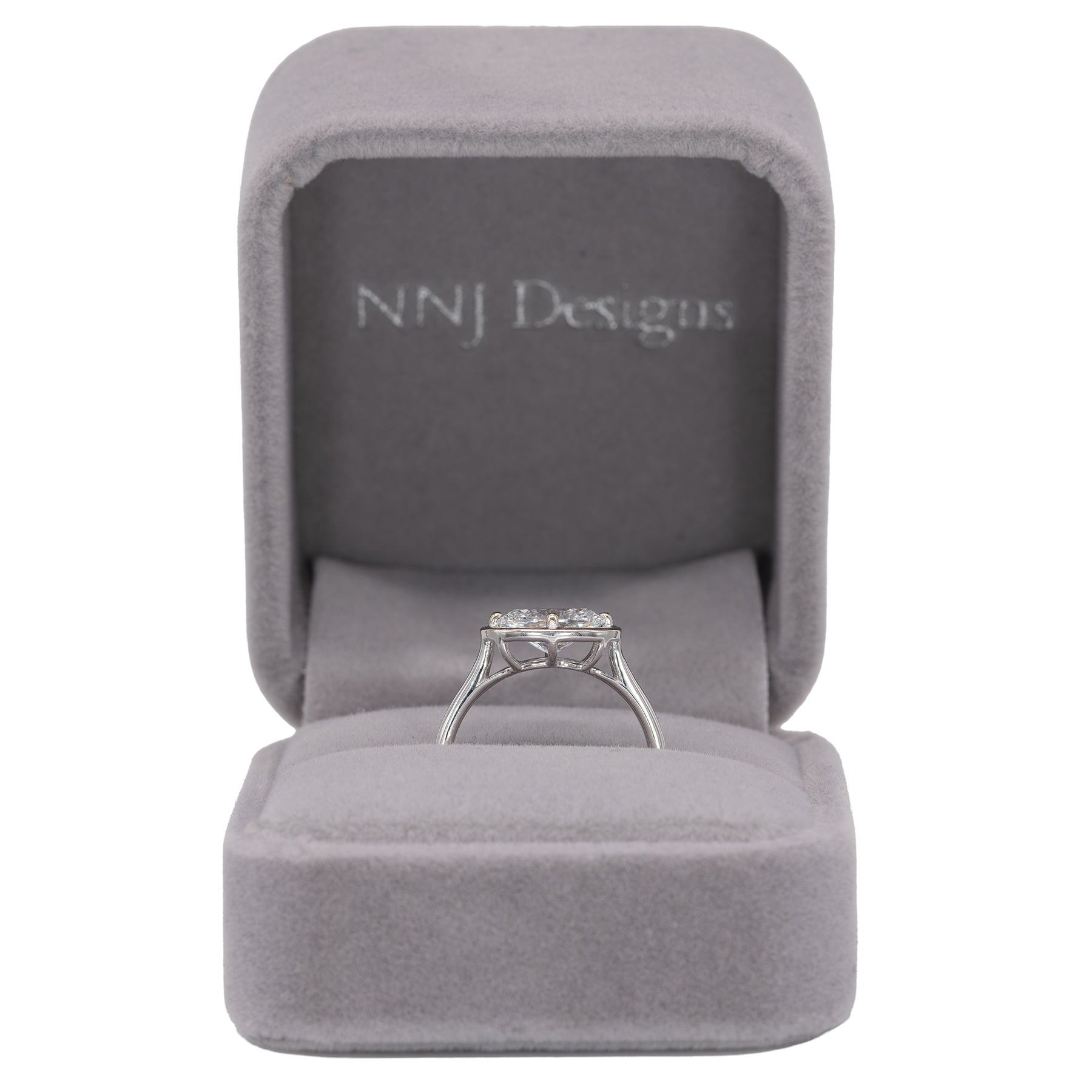14K white gold oval lab grown diamond ring with diamond accents