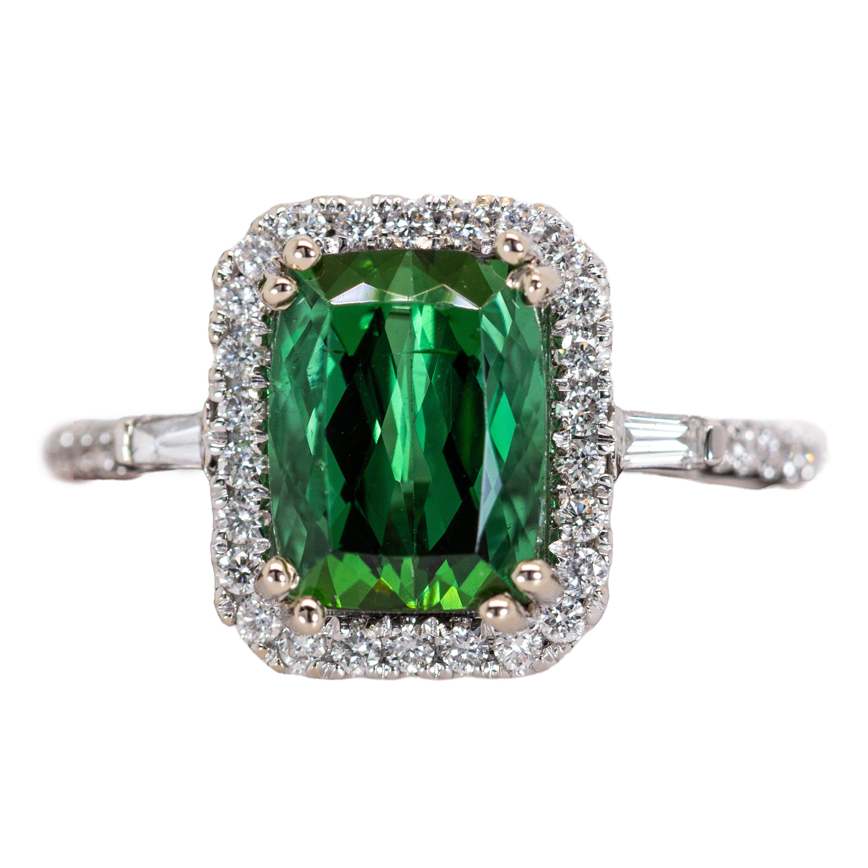 Alka 14K White Gold 2.59cts Indicolite Tourmaline Diamond Ring | Emerald Cut 9x7mm