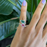 14K white & rose gold pink & indicolite tourmaline ring