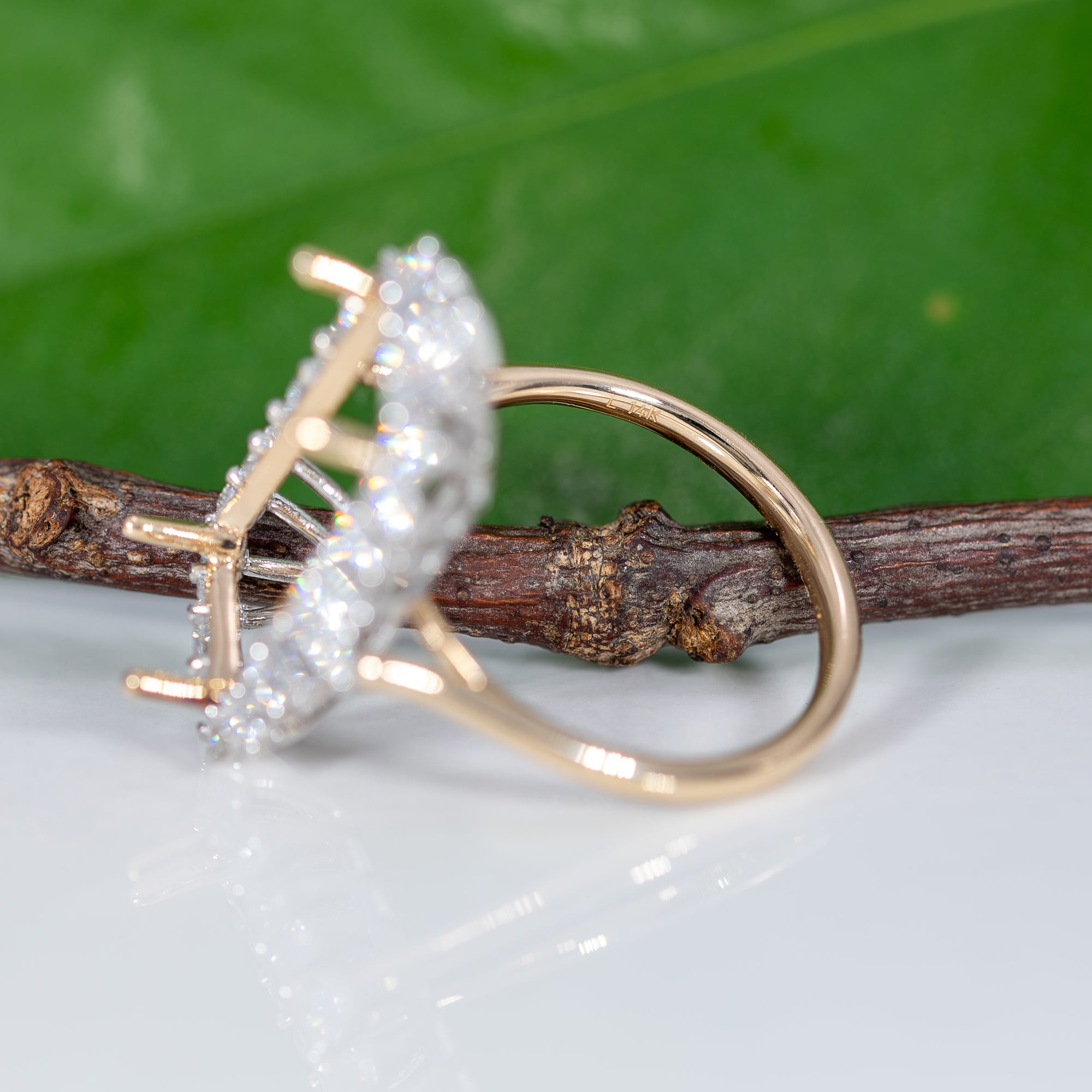 14K two-tone gold lab diamond semi-mount ring setting