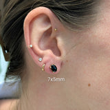 Charlize Oval Black Spinel Solitaire Studs: Solid 14k Yellow Gold – 7×5mm Gemstone