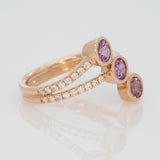 2.1ct Purple Sapphire Three-Stone Wrap Ring with Earth-Mined Diamond Accents in Solid 14K Gold – Modern Elegant Fine Jewelry Design
