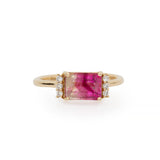 Olwen | 1.68ct Bicolor Tourmaline & Diamond Ring in 14K Yellow Gold – Emerald Cut 8×6mm – Bi-Color/Multi-Color Bicolor Tourmaline