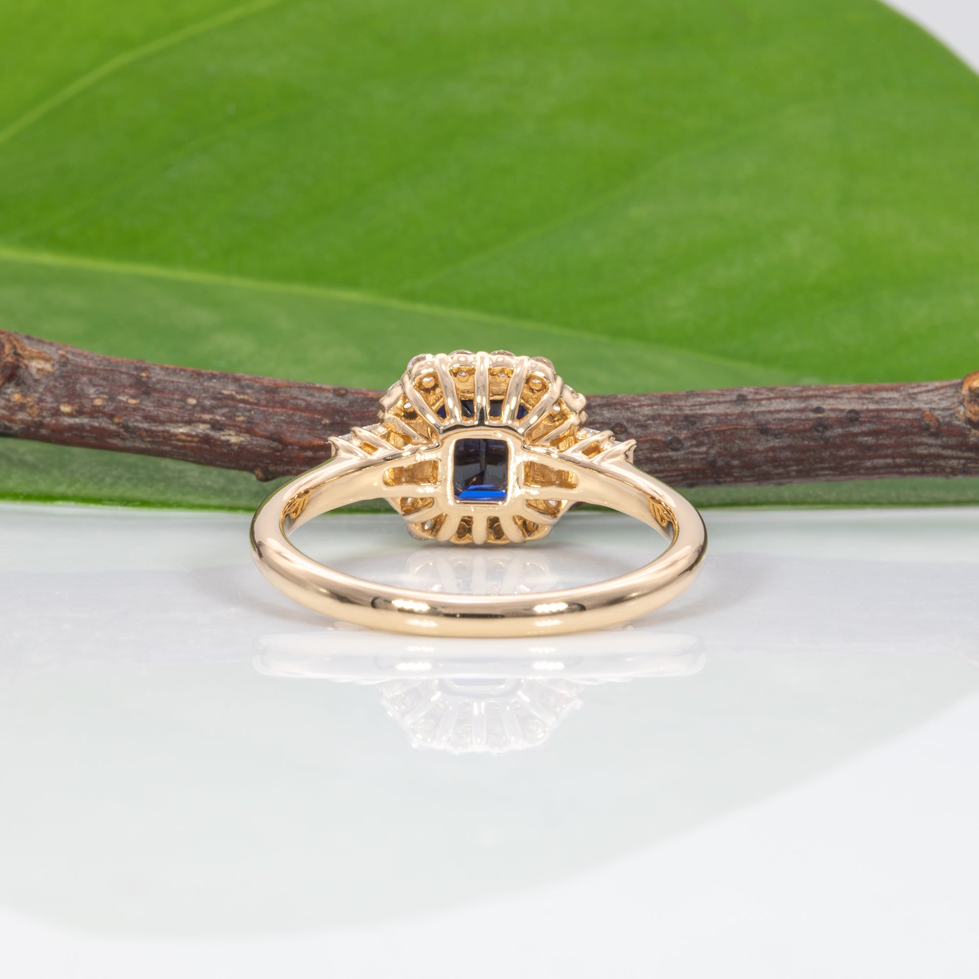 14K yellow gold Ceylon blue sapphire ring with diamond accents