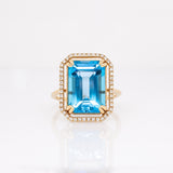 Aurelia 14k Solid Gold Swiss Topaz Ring with Natural diamonds | Emerald cut, 14x10mm