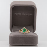 Colombian Emerald Ring with Earth Mined Diamond Accents in Solid 14K Gold – Marquise 7.5x8mm Green Emerald Fine Jewelry Ring