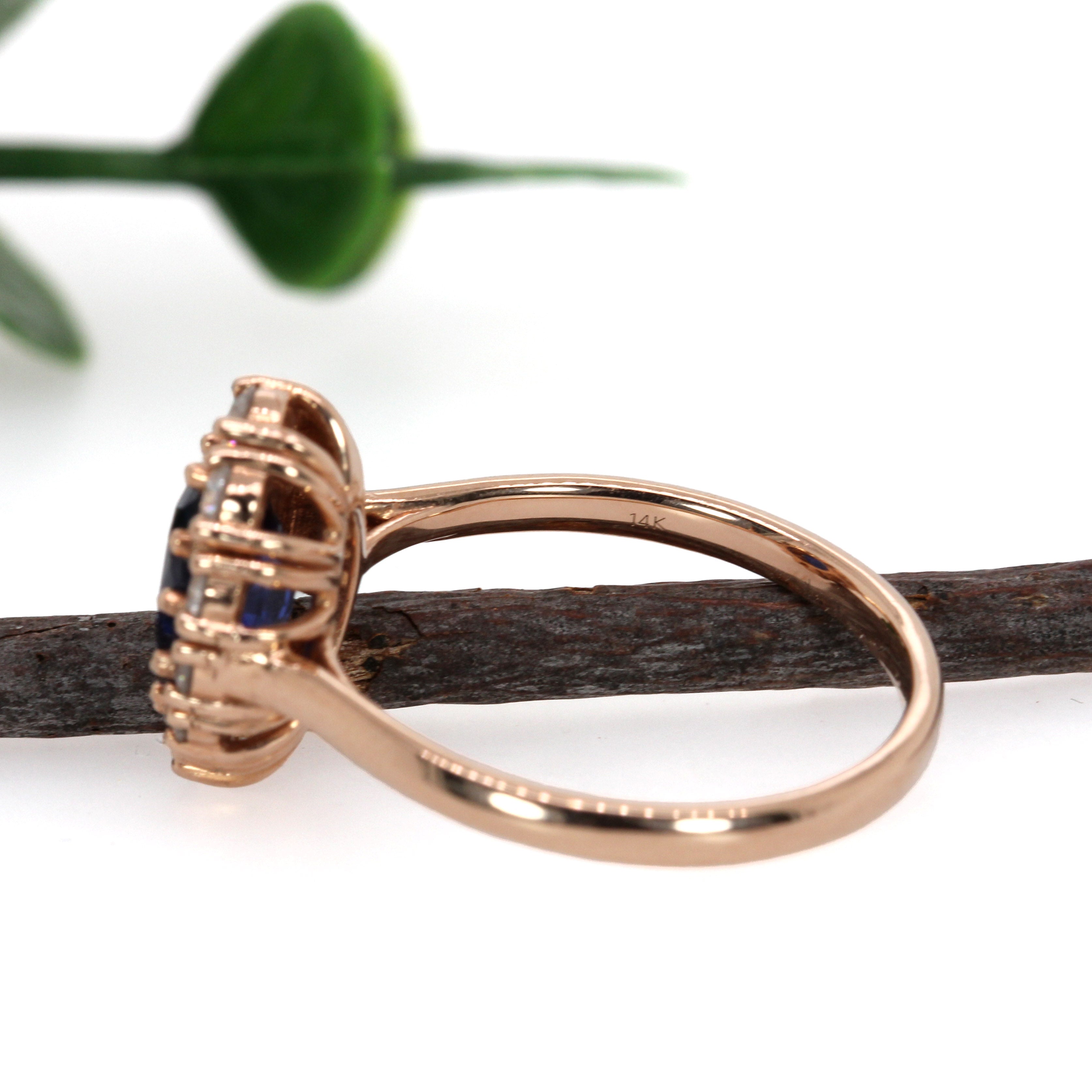 Chandra 14K Rose Gold 1.76Cts Ceylon Sapphire Diamond Ring | Oval 8x6mm