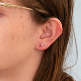 Elegant Emerald, Ruby, Yellow Sapphire and Orange Sapphire Studs with Diamond in 14K Gold | Emerald Cut