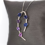14K White Gold Ombre Purple Sapphire Diamond Pendant | Oval and Pear Shape 7x5mm