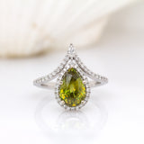 Elaine 14K White Gold Sphene and Diamond Ring | Pear 11x7.5mm