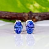Suriya | AA Tanzanite Earrings Oval 6x4mm, Solid 14K Gold Solitaire Studs, Natural Tanzanite Jewelry, December Birthstone Gift, Yellow White Rose Gold