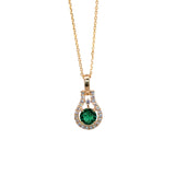 Senudi 14K Solid Gold Emerald Necklace with Natural Diamonds Accents, Round 5mm
