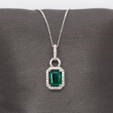Shree 14K White Gold Zambian Emerald Diamond Pendant | EM 7x5mm
