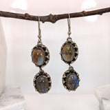 Labradorite Dangle Earrings in Solid Silver | Oval Shape | Bezel Setting
