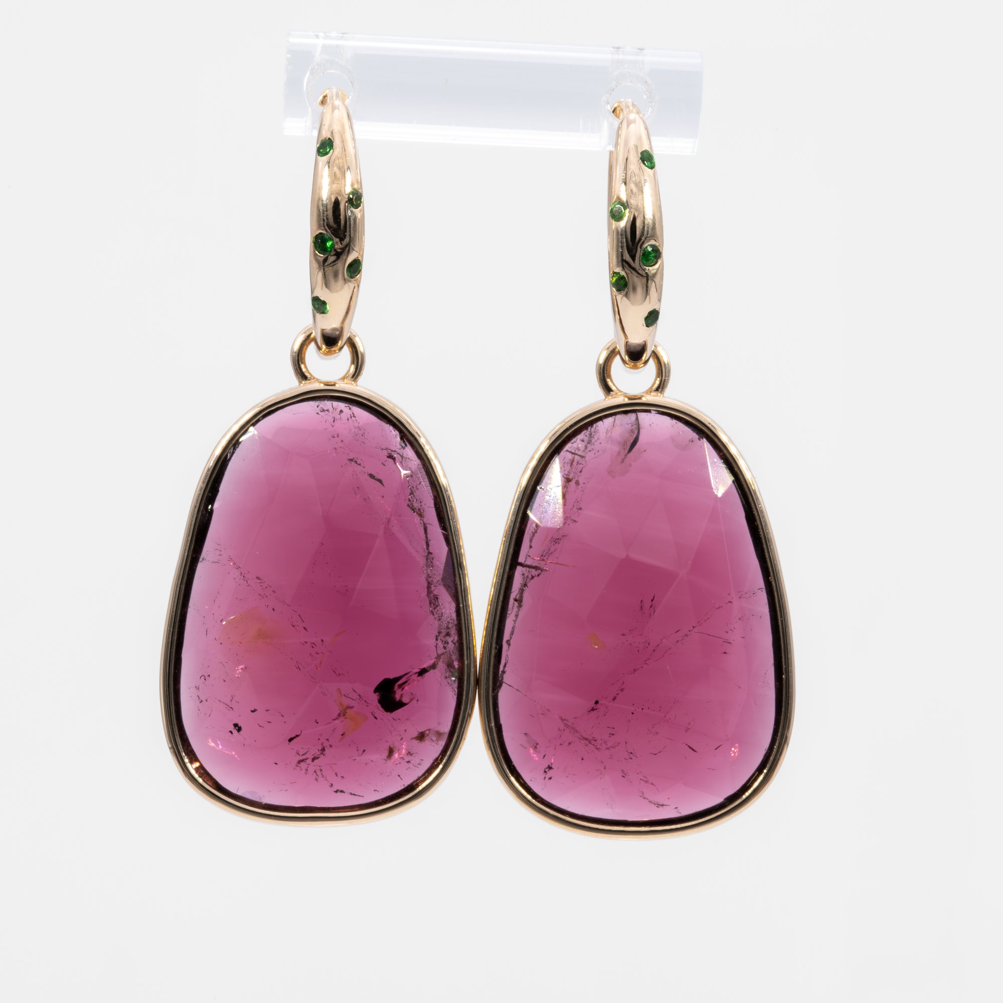 14K yellow gold rubellite tourmaline earrings