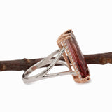 Brielle Solid 14k Gold Bi-Color Tourmaline Ring with Natural Diamond Accents, 20x7mm