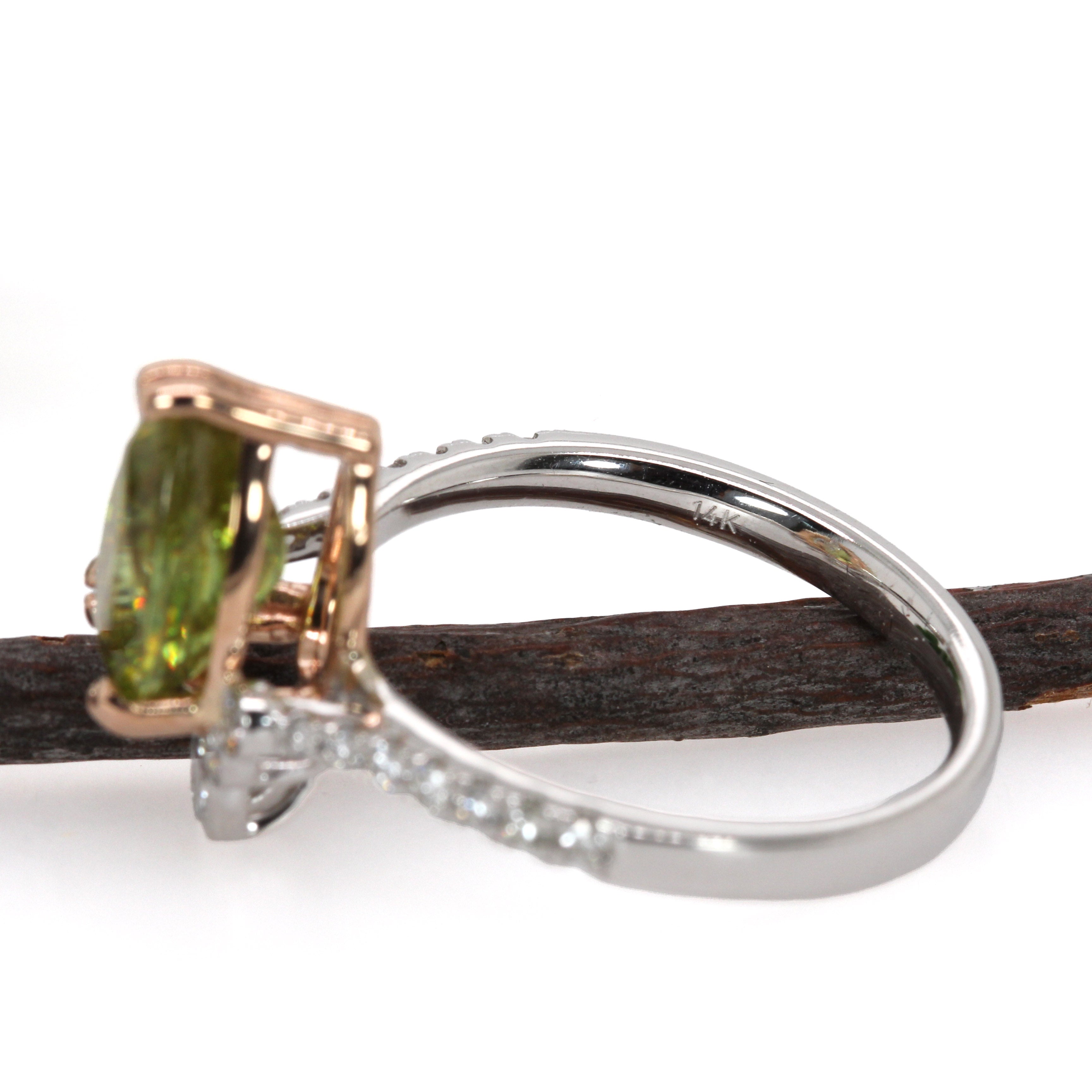 Yamini 14K Dual White Rose Gold Pear Shape 2.4cts Sphene Diamond Ring | Pear Shape 9X6mm