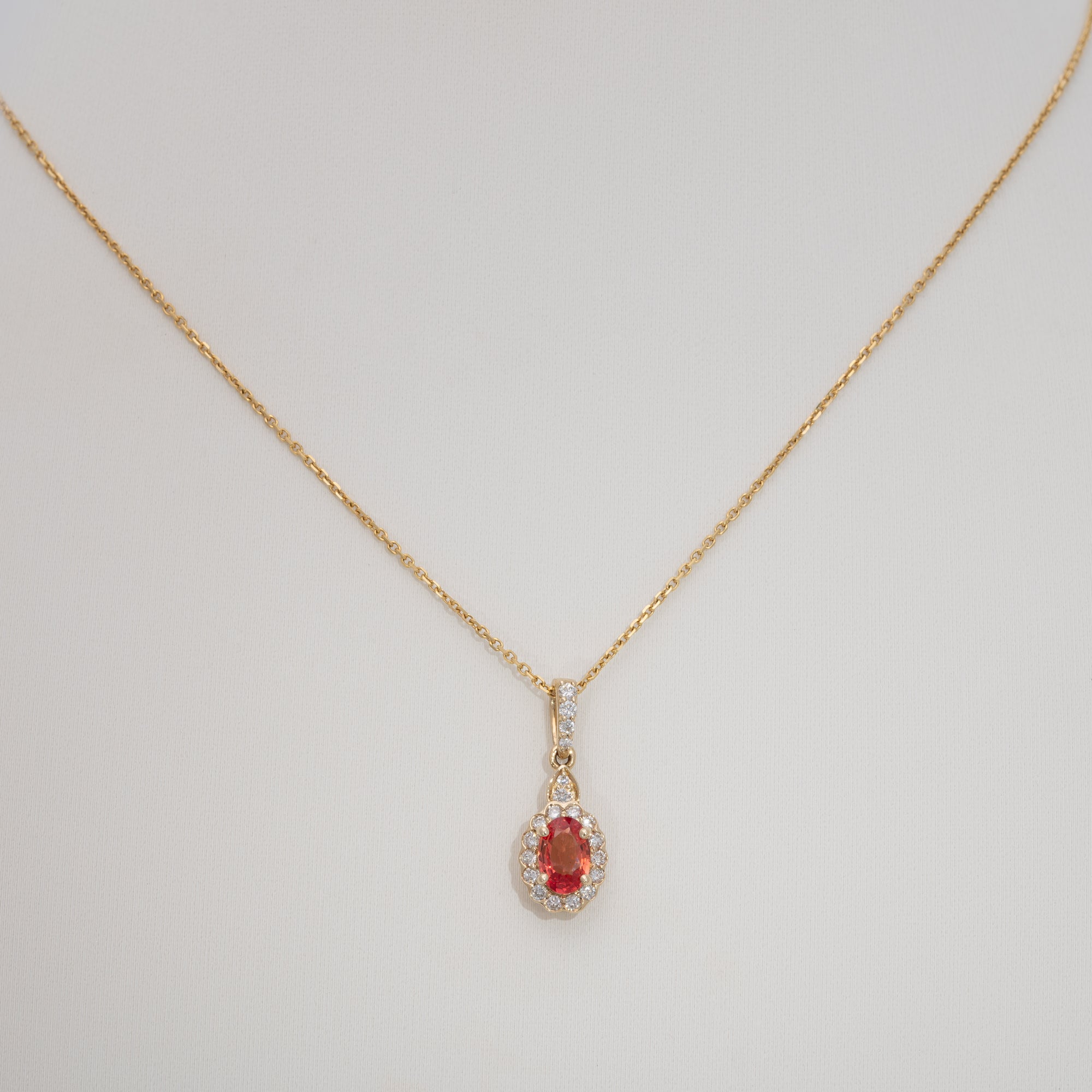 14K yellow gold padparadscha sapphire pendant