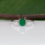 14K white gold Colombian emerald ring with diamond accents