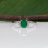 14K white gold Colombian emerald ring with diamond accents
