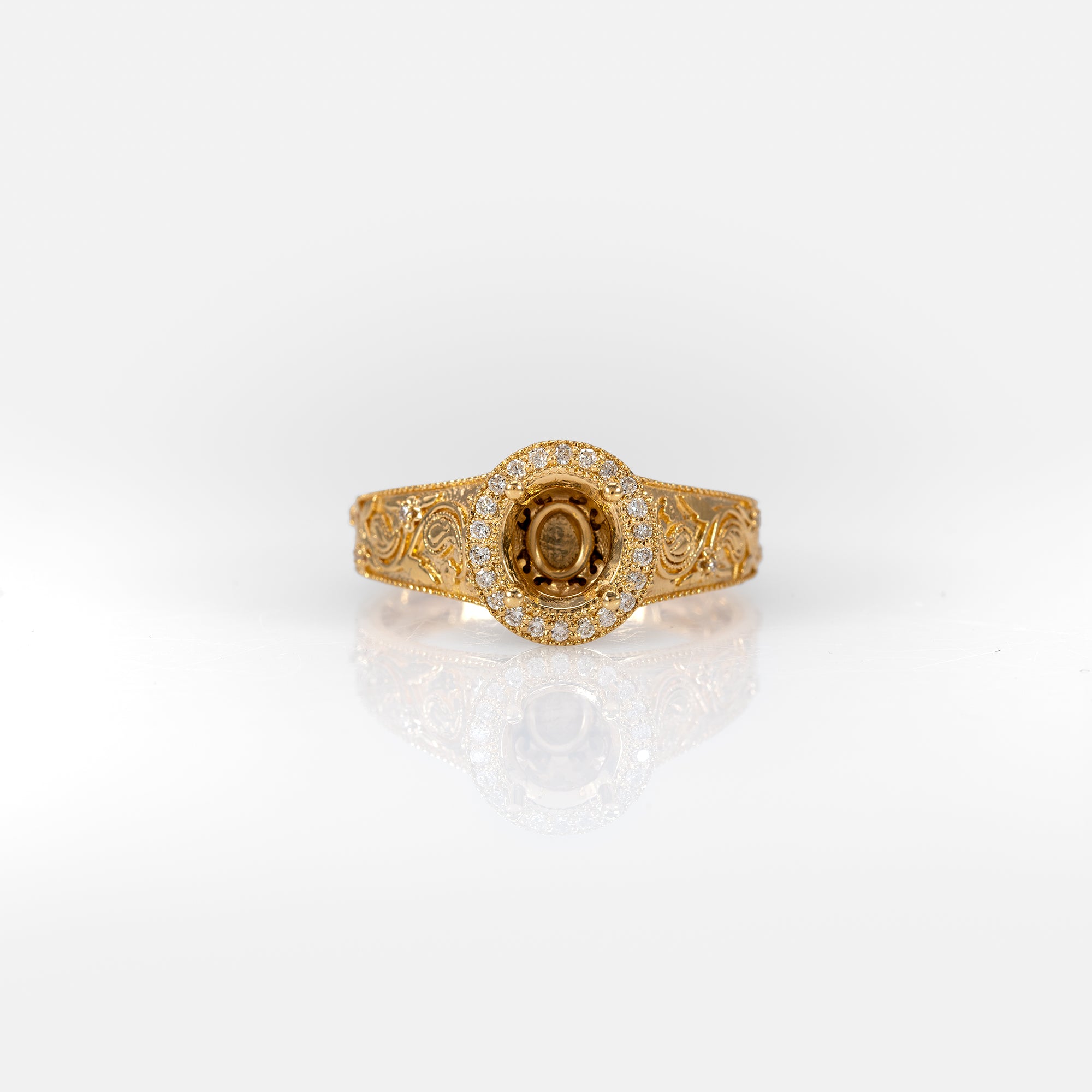 18K yellow gold diamond semi-mount ring setting