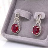 Estate 14K White Gold Ruby and Diamond Accents Earrings | Oval 10x8mm