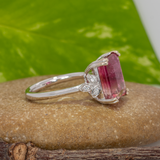 Jazz Solid 14K Gold Bi-color Tourmaline Ring with Natural Diamonds Accents