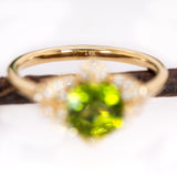Estate 14K Yellow Gold Peridot and Diamonds Ring | Round 8mm
