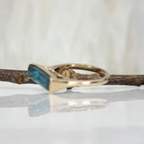 Echo Solid 14K Gold Blue Zircon Solitaire Ring, Emerald cut 16.4x4.5mm