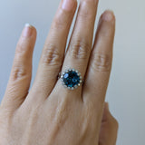 Rossana 14K White Gold London Blue Topaz Diamond Ring | Round 10mm